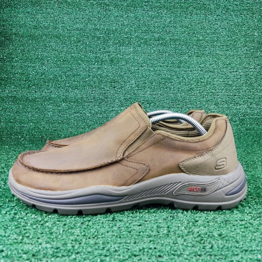 Skechers Shoes Men 10.5 Brown Arch Fit Orvan Trayver Slip On Loafers 204184 DSRT